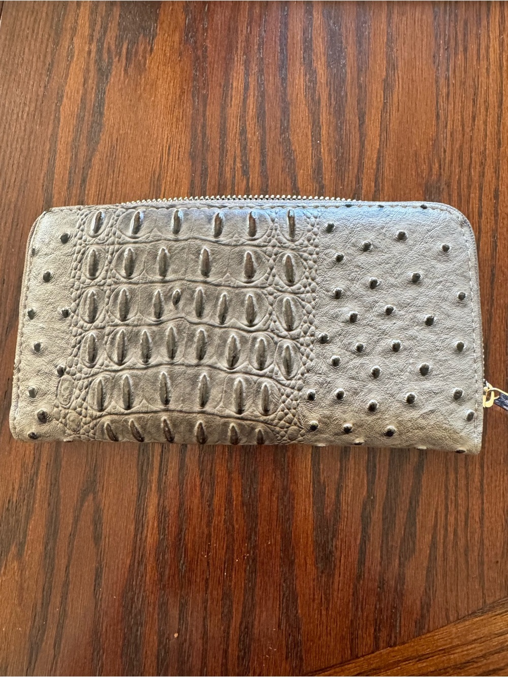 Tan Ostrich-Texture Zip Wallet - Women's Fashion Accessory